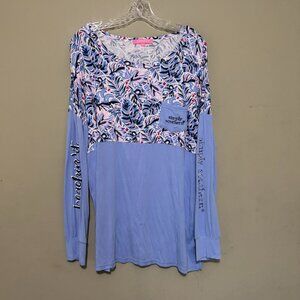 Simply Southern Long Sleeve Graphic Top – Blue Floral Print, Size XL